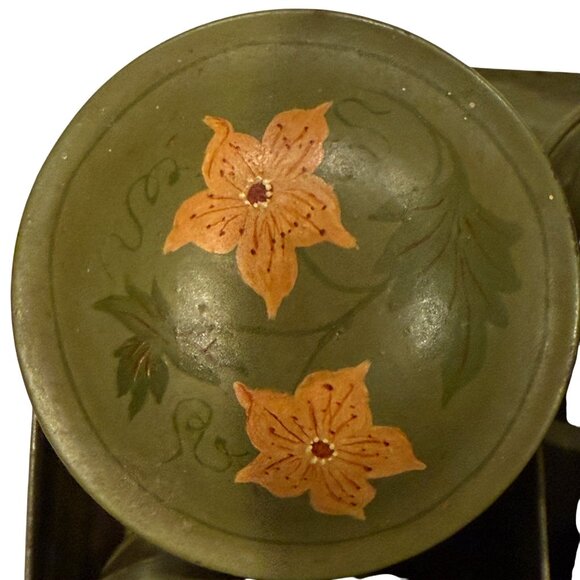 Vintage Primitive Toleware Metal Spice Canister Caddy Set Painted Floral Design - Picture 8 of 12